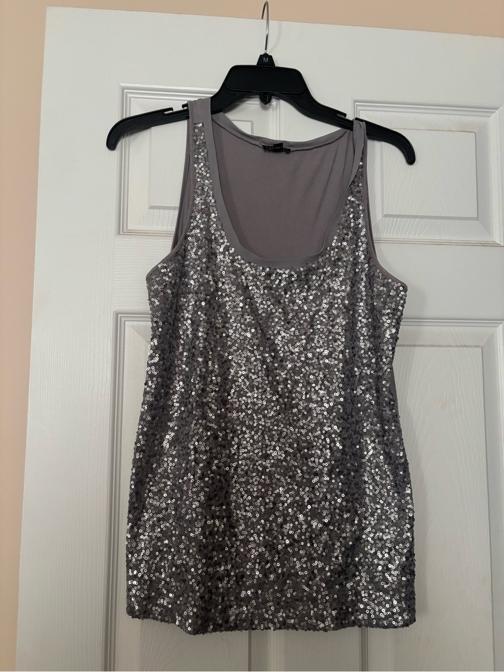 Silver Sequin Scoop Neck Top